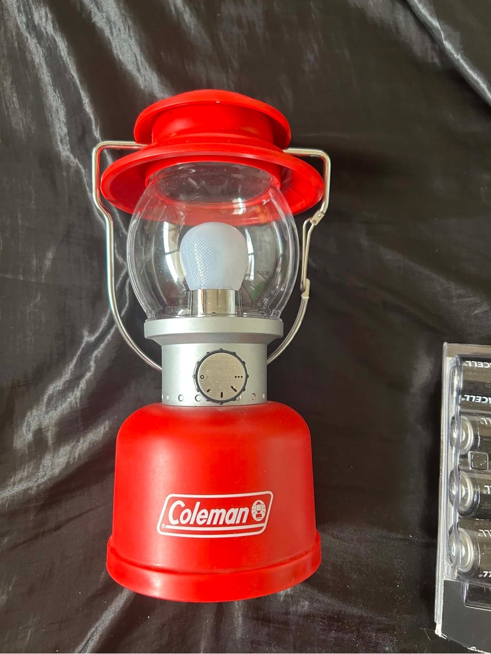 Coleman Red LED Camping Lantern with Silver Accents